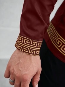 Manfinity LEGND Men Geo Print Button Up Shirt - Burgundy - View 7