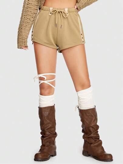 Grunge Punk Shorts con coulisse a vita contrasto laterale