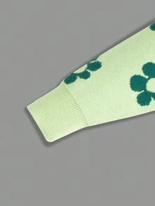 SHEIN Young Girl Floral Pattern Button Front Cardigan - Green - View 3