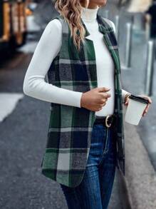 SHEIN LUNE Áo blazer in họa tiết kẻ sọc hở phía trước - màu xanh lá - Xem 6