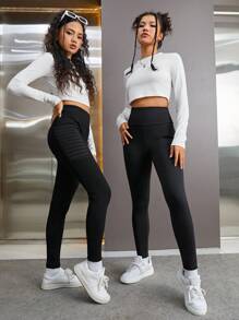 少女寬帶腰打底褲，帶手機袋