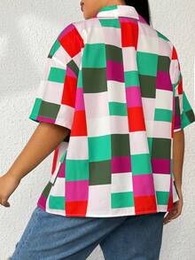 SHEIN LUNE Plus Plaid Print Drop Shoulder Shirt - Multicolor - View 2