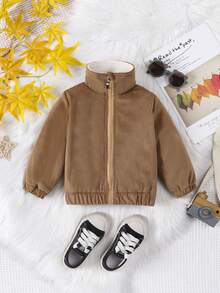 女嬰拉鍊博格領燈芯絨夾克 - 卡其色 - 查看 2