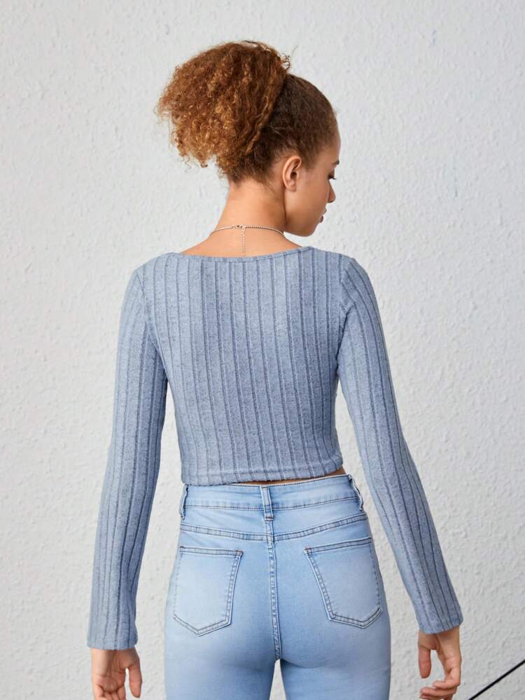 Teen Girl Scoop Neck Rib-knit Crop Tee