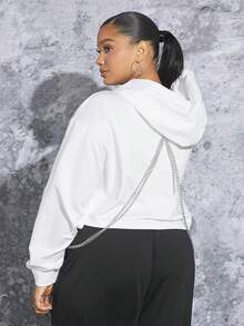 SHEIN SXY Plus Chain Detail Drop Shoulder Hoodie - White - View 2