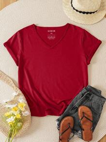 INAWLY Plus Solid V Neck Tee