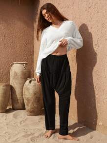 Bohemela V Neck Drop Shoulder Ripped Detail Sweater