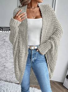 SHEIN Essnce 蝙蝠袖休闲设计开衫 - 淺灰色 - 查看 5