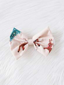 Baby Girl Christmas Print Ruffle Trim Bow Front 2 In 1 Bodysuit & Headband - Yellow - View 4