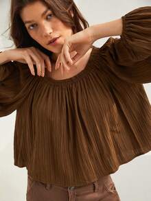 Bohemela 燈籠袖褶皺襯衫 - 棕色 - 查看 5