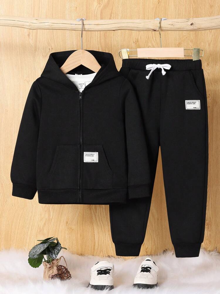 2pcs Young Boy Casual Loose Knit Fleece Thickened 2-Piece Set
