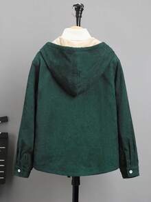 SHEIN Tween Boy 1 件麋鹿印花保暖襯裡連帽保暖襯裡燈芯絨聖誕襯衫 - 綠色 - 查看 2