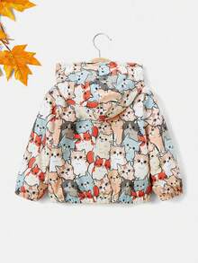 SHEIN 中性寶寶可愛小貓圖案加絨連帽中厚外套