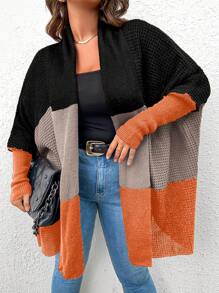 SHEIN LUNE Cárdigan de manga murciélago con bloques de color para tallas grandes - Multicolor - Ver 1
