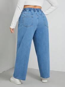 SHEIN EZwear 加爱心刺绣阔腿牛仔裤 宽腿牛仔裤 宽腿牛仔裤 女童宽腿牛仔裤 女式宽腿牛仔裤 - 淺色水洗藍 - 查看 2