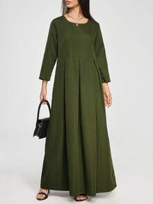 SHEIN Unity Solid Hidden Pocket Maxi Dress - Army Green - View 5