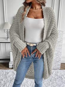 SHEIN Essnce 蝙蝠袖休闲设计开衫 - 淺灰色 - 查看 1