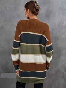 SHEIN LUNE Color Block Drop Shoulder Duster Cardigan - Brown - View 2