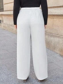 SHEIN Privé Talla grande Pantalones rectos con diseño de botón - Blanco - Ver 2
