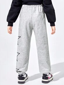 Tween Girl Star Print Elastic Waist Sweatpants - Light Grey - View 2
