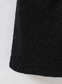 SHEIN Tween Girl 1pc Solid Button Front Overcoat - Black - View 5