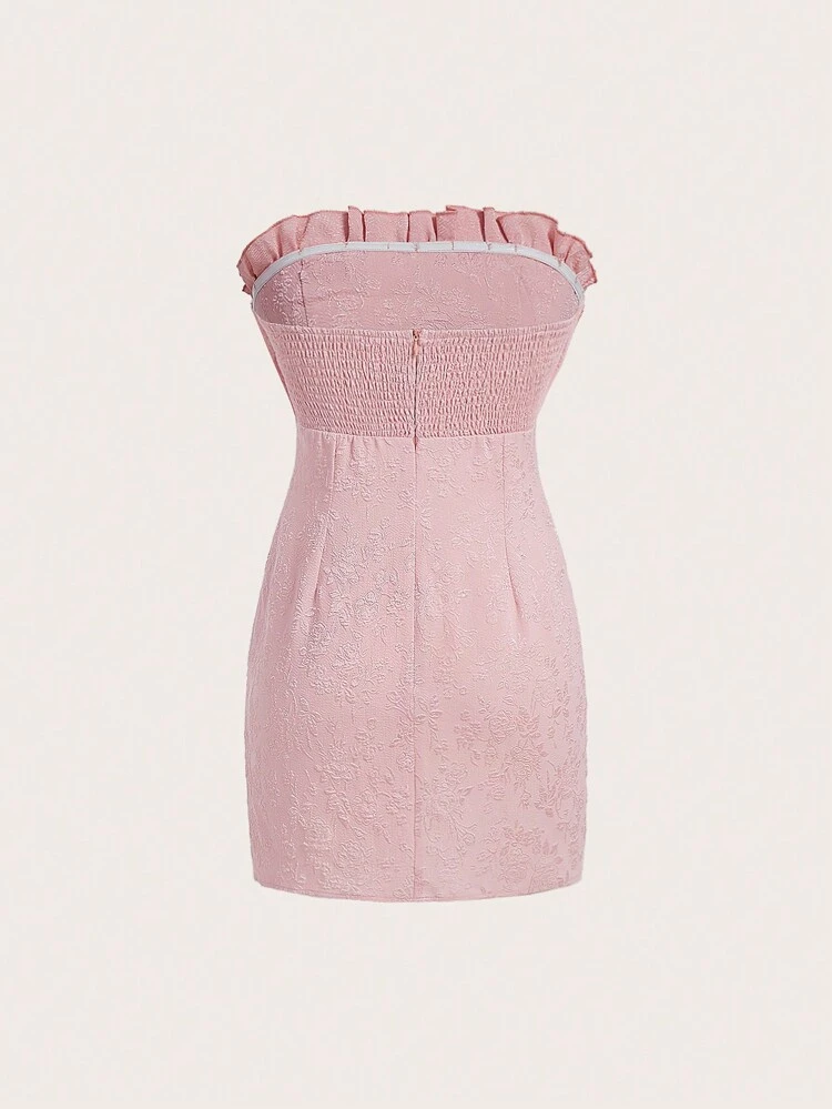 Ditsy Floral Print Ruched Bust Split Hem Tube Dress