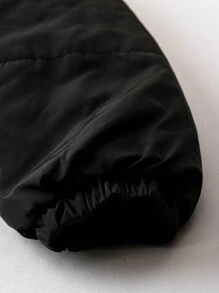 SHEIN Unity 加大码纯色拉链腰带加厚棉服外套冬季保暖 - 黑色 - 查看 3