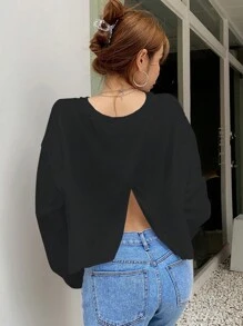 DAZY Women's Back Cross Wrap Drop Shoulder Top,Fall Clothes Long Sleeve Women Tops - Black - View 3