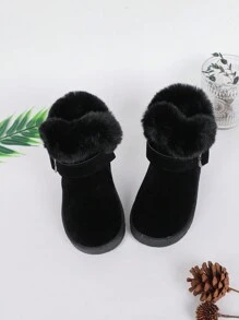 毛茸茸孩子們的雪地靴 - 黑色 - 查看 7