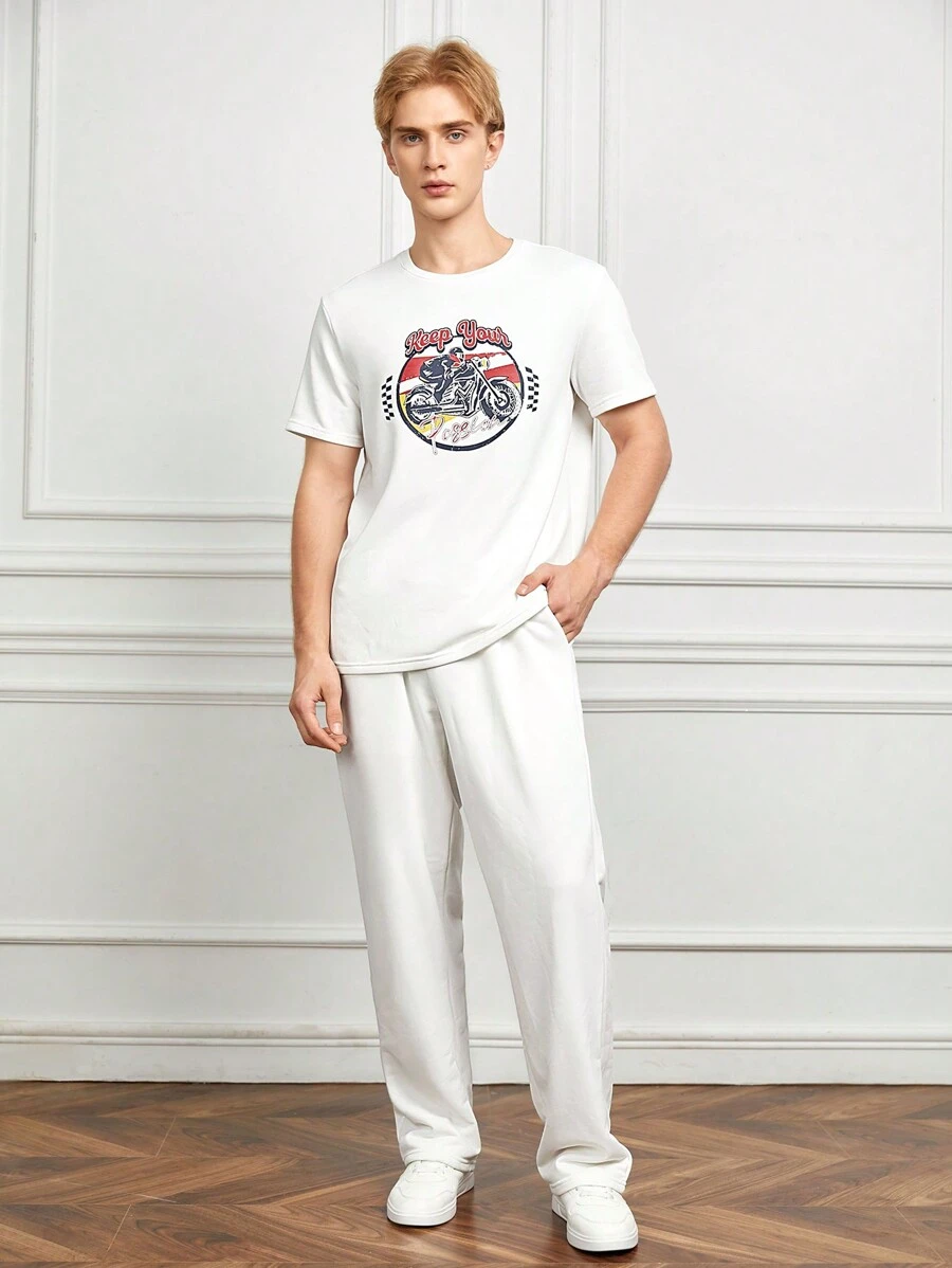 Manfinity Hypemode Men Cartoon Graphic Tee & Pants - White - View 1