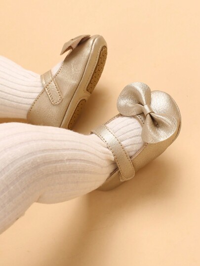 حذاء مسطح ناعم للأطفال الرضع البنات بزخرفة فيونكة للاستخدام اليومي زوج واحد