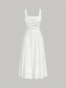 SHEIN MOD Solid Ruched Cami Dress - White - View 1