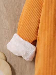 SHEIN 男嬰字母圖案前紐扣保暖上衣 - 黃色 - 查看 4