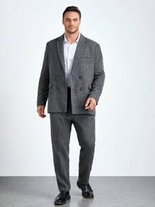 Manfinity VCAY Men Plus Lapel Neck Double Breasted Blazer & Pants - Grey - View 5
