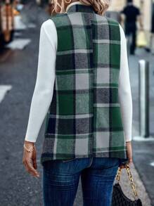 SHEIN LUNE Áo blazer in họa tiết kẻ sọc hở phía trước - màu xanh lá - Xem 2