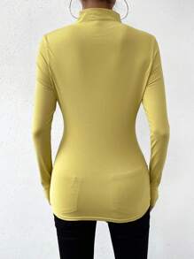 SHEIN Essnce 小高領正面褶皺T恤 - 芥末黃 - 查看 2