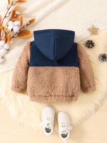 Baby Boy Two Tone Hooded Teddy Coat - Multicolor - View 2