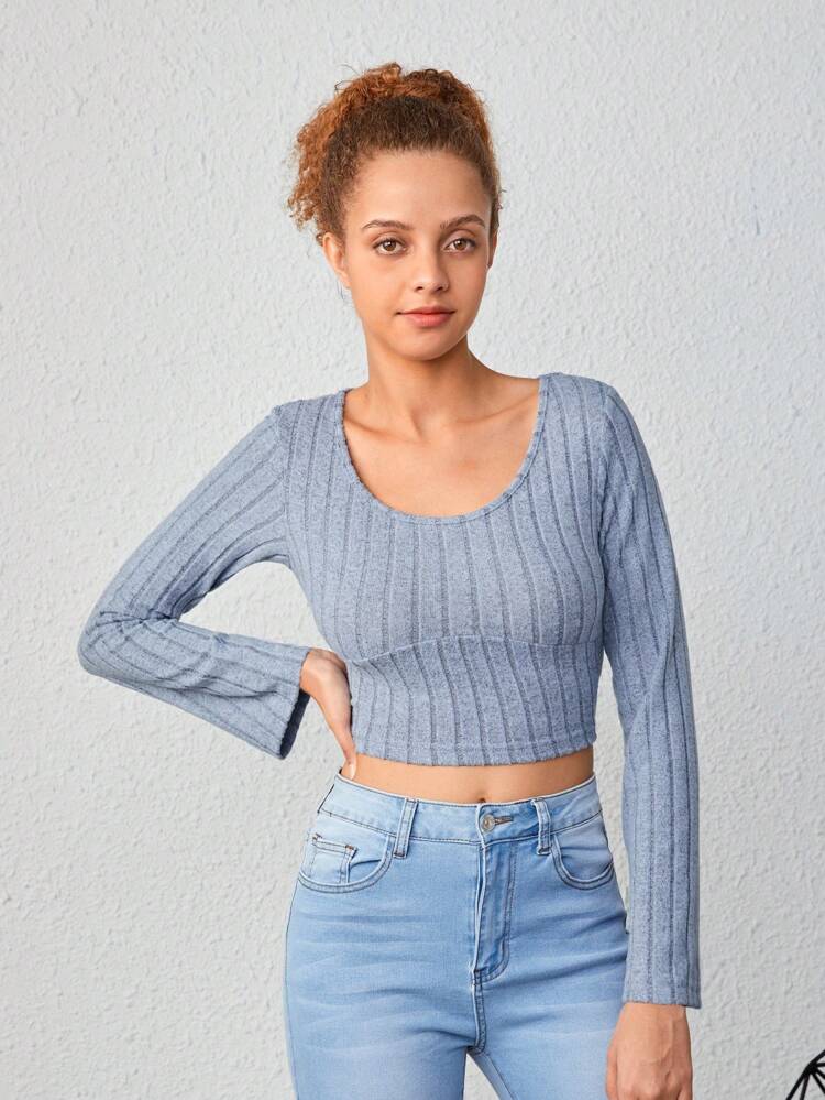Teen Girl Scoop Neck Rib-knit Crop Tee