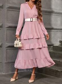 Aveloria Solid Ruffle Hem Dress - Pink - View 5