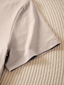 INAWLY Plus Solid V Neck Tee - Champagne - View 3