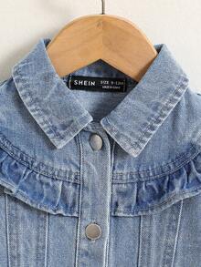 女嬰荷葉邊牛仔夾克 - 中等水洗藍 - 查看 4