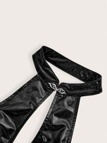 SHEIN ICON Halloween Lace Up Front Cut Out Front PU Leather Halter Top - Black - View 8