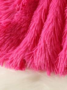 SHEIN Tween Girl Solid Open Front Fuzzy Jacket & Allover Print Pants Without Sweater