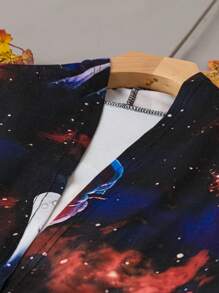 SHEIN LUNE Plus Halloween Print Open Front Coat Fall Winter Cloth For Women Autumn - Multicolor - View 3