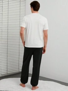 RueChic Men Christmas Slogan Graphic Lounge Set - Black - View 2