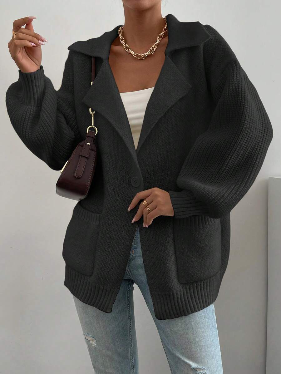 Chiquease Dual Pocket Drop Shoulder Cardigan - Black - View 1