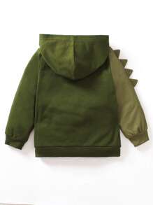 SHEIN Young Boy Dinosaur Printed Zip-Up Sports Jackets For Autumn Outfits, Hooded Sweatshirt