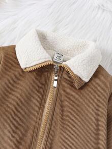 女嬰拉鍊博格領燈芯絨夾克 - 卡其色 - 查看 3