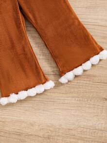 Baby Girl 2pcs Pom-pom Hem Flare Leg Pants - Multicolor - View 3