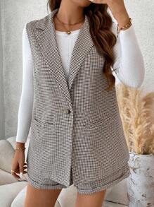 Flirla Cộng với áo khoác blazer in kẻ sọc & quần short gấu cuộn - Nhiều màu - Xem 6
